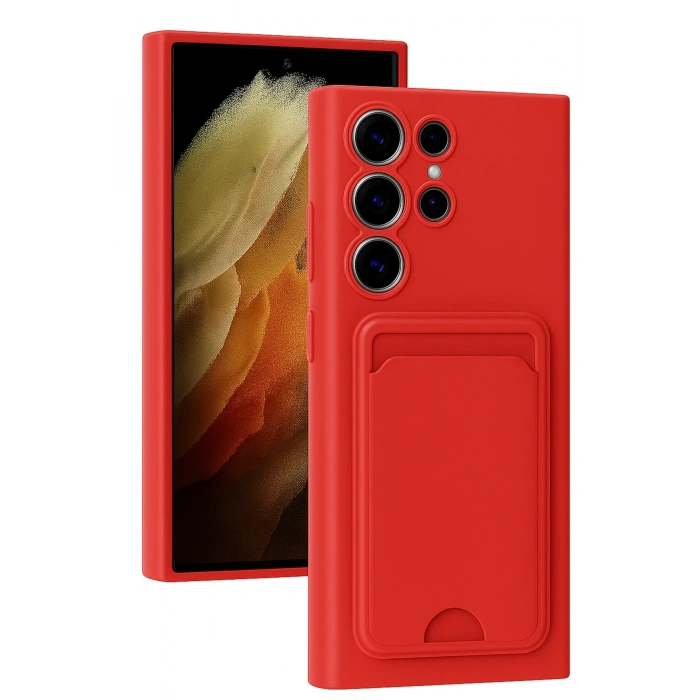 Mey İthalat®  Samsung Galaxy S24 Ultra Kılıf Kelvin Kartvizitli Silikon - Kırmızı