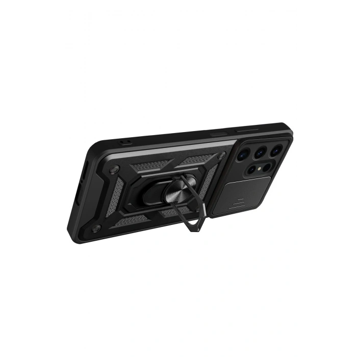 Mey İthalat®  Samsung Galaxy S24 Ultra Kılıf Pars Lens Yüzüklü Silikon - Yeşil