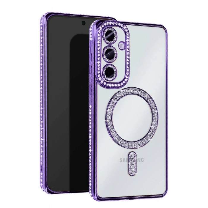 Mey İthalat®  Samsung Galaxy S25 Edge Joke Simli Magneticsafe Kılıf - Derin Mor
