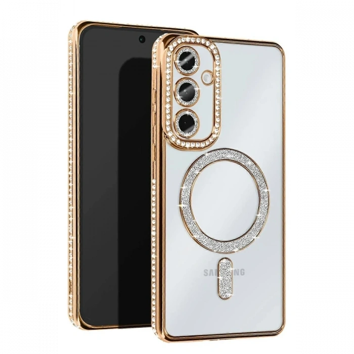 Mey İthalat®  Samsung Galaxy S25 Edge Joke Simli Magneticsafe Kılıf - Gold