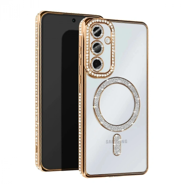 Mey İthalat®  Samsung Galaxy S25 Edge Joke Simli Magneticsafe Kılıf - Gold