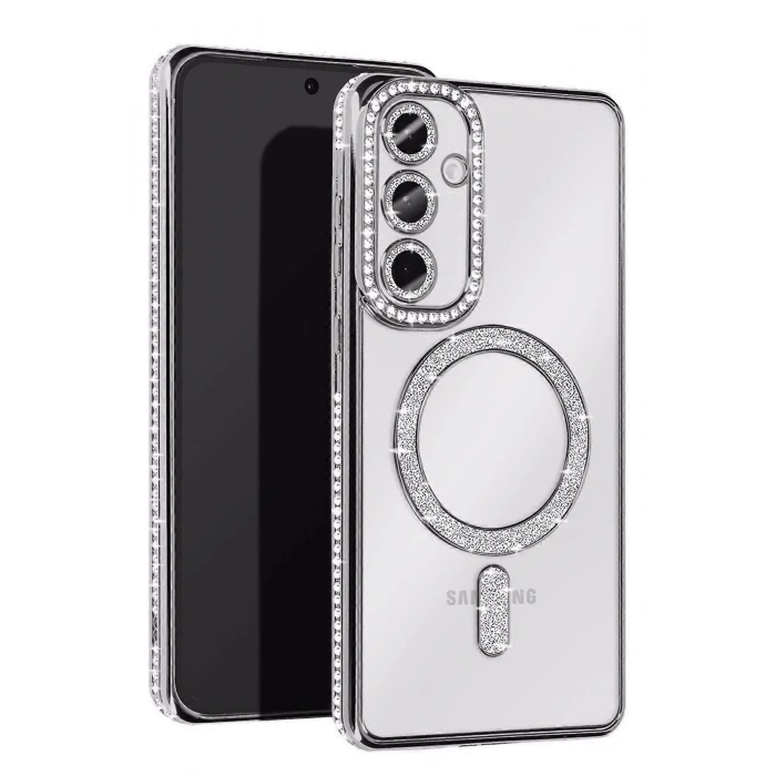 Mey İthalat®  Samsung Galaxy S25 Edge Joke Simli Magneticsafe Kılıf - Gümüş