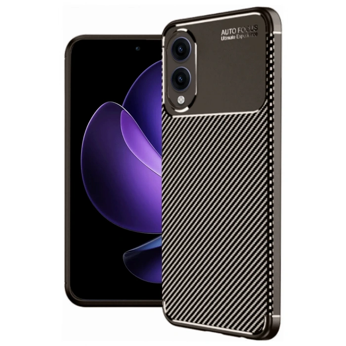 Mey İthalat®  Samsung Galaxy S25 Edge Kılıf Auto Focus Karbon Kapak - Kahverengi