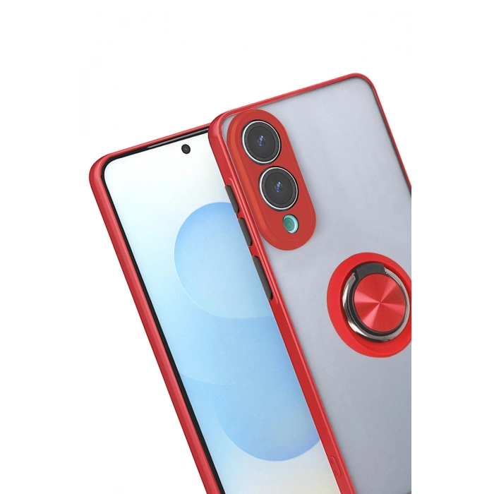 Mey İthalat®  Samsung Galaxy S25 Edge Kılıf Montreal Yüzüklü Silikon Kapak - Kırmızı