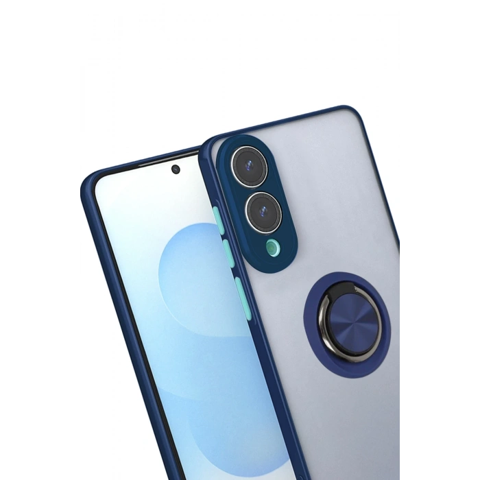 Mey İthalat®  Samsung Galaxy S25 Edge Kılıf Montreal Yüzüklü Silikon Kapak - Lacivert