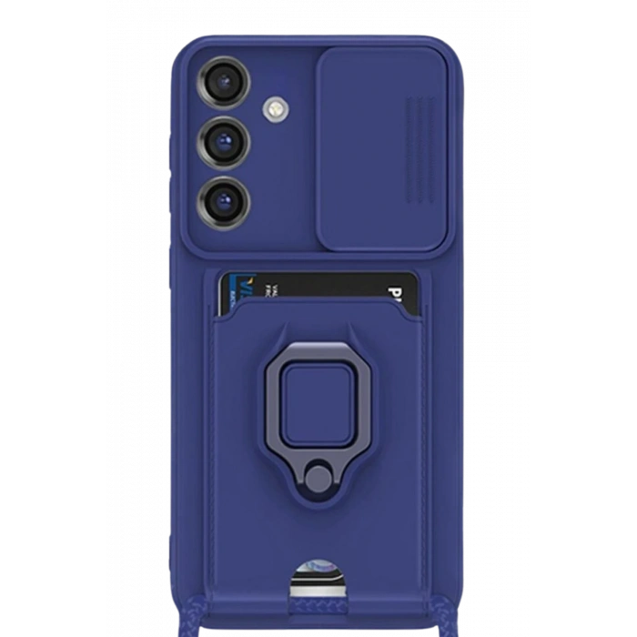 Mey İthalat®  Samsung Galaxy S25 Plus Kılıf Zuma Kartvizitli Yüzüklü Silikon - Lacivert