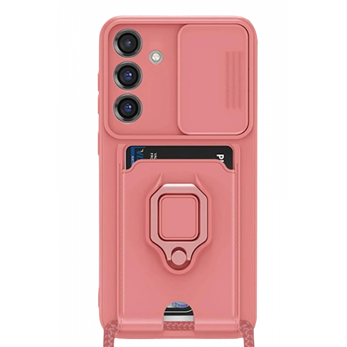 Mey İthalat®  Samsung Galaxy S25 Plus Kılıf Zuma Kartvizitli Yüzüklü Silikon - Pembe