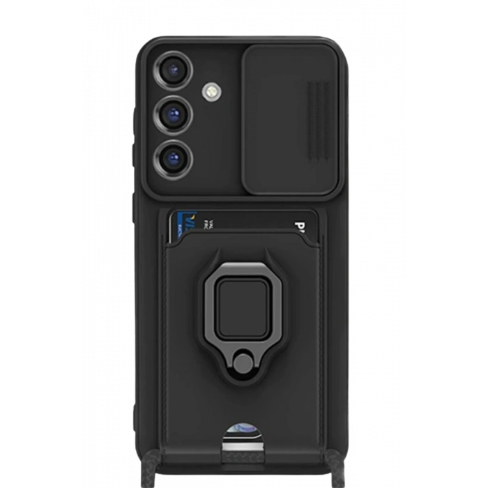 Mey İthalat®  Samsung Galaxy S25 Plus Kılıf Zuma Kartvizitli Yüzüklü Silikon - Siyah