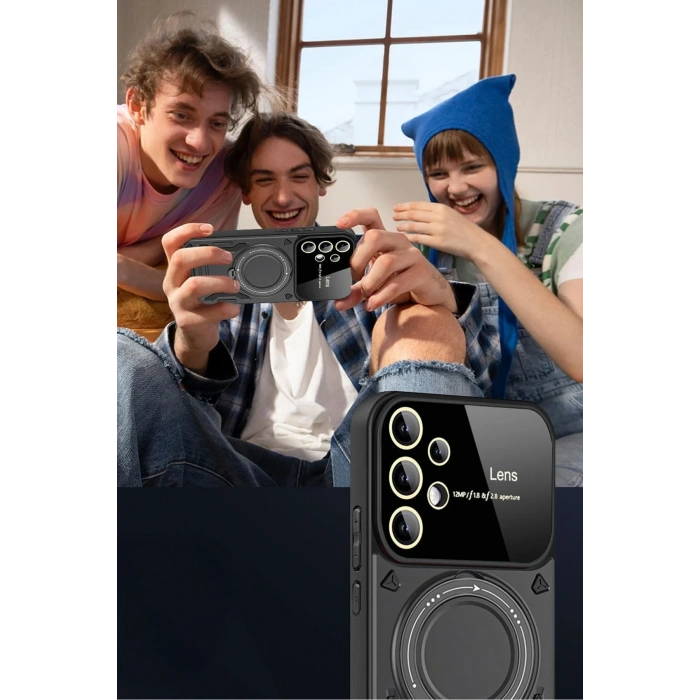 Mey İthalat®  Samsung Galaxy S25 Ultra Kılıf Joy Lens Standlı Kapak - Mor