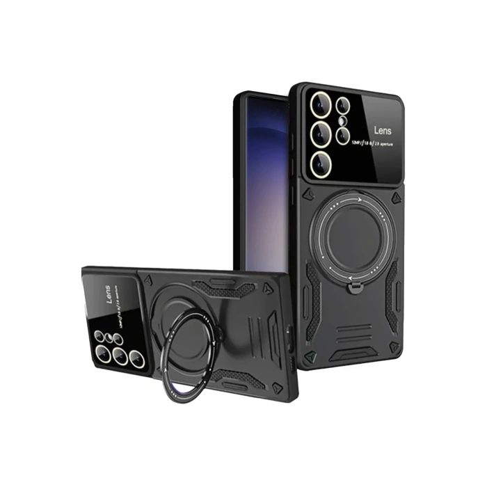 Mey İthalat®  Samsung Galaxy S25 Ultra Kılıf Joy Lens Standlı Kapak - Siyah