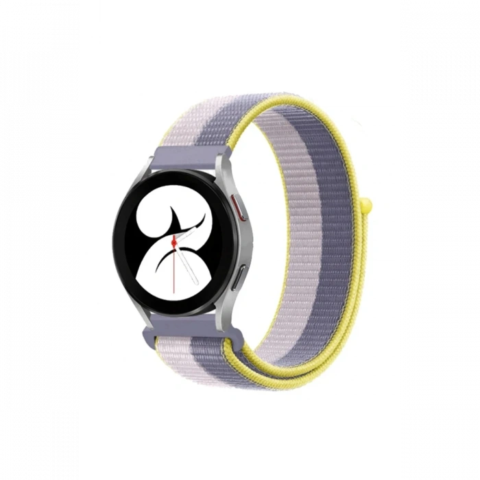 Mey İthalat®  Samsung Galaxy Watch 4 Hasırlı Cırtcırtlı Kordon - Gri-Beyaz