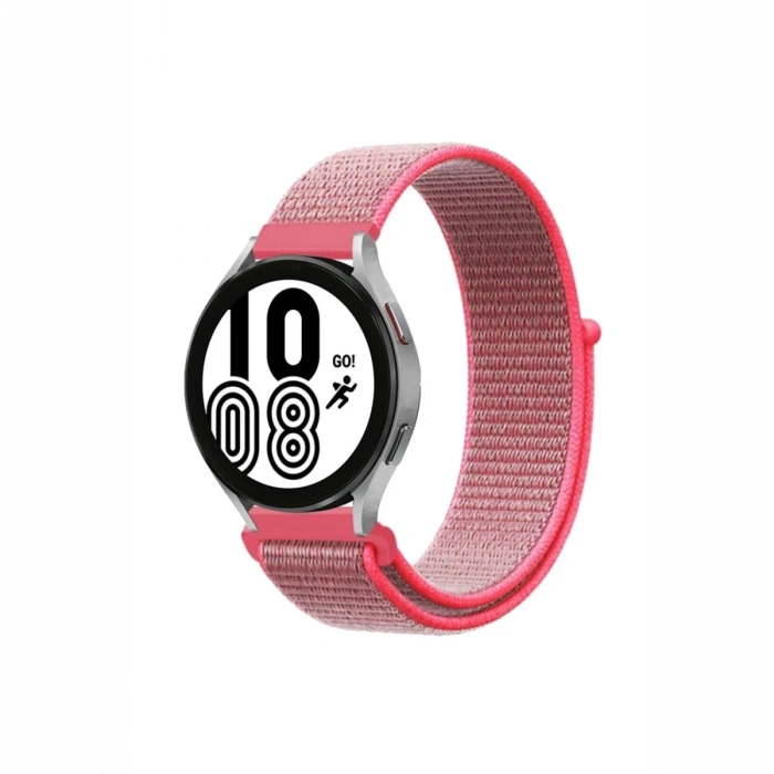 Mey İthalat®  Samsung Galaxy Watch 4 Hasırlı Cırtcırtlı Kordon - Pembe