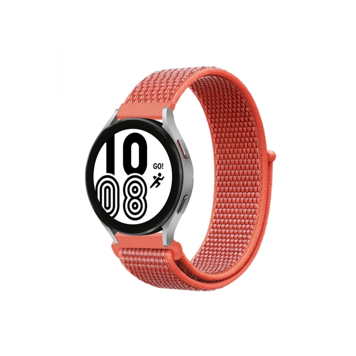 Mey İthalat®  Samsung Galaxy Watch 4 Hasırlı Cırtcırtlı Kordon - Turuncu