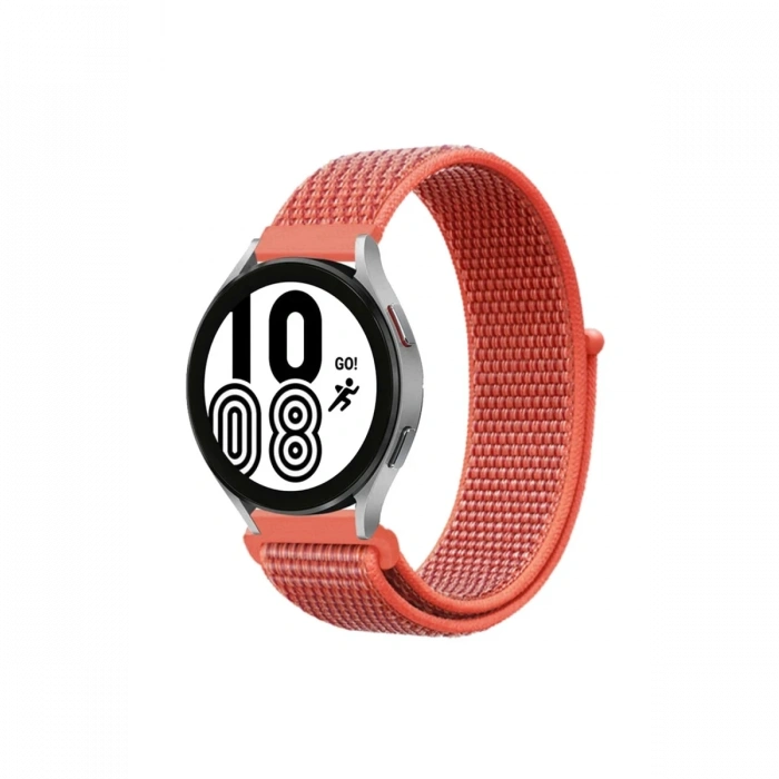 Mey İthalat®  Samsung Galaxy Watch 4 Hasırlı Cırtcırtlı Kordon - Turuncu