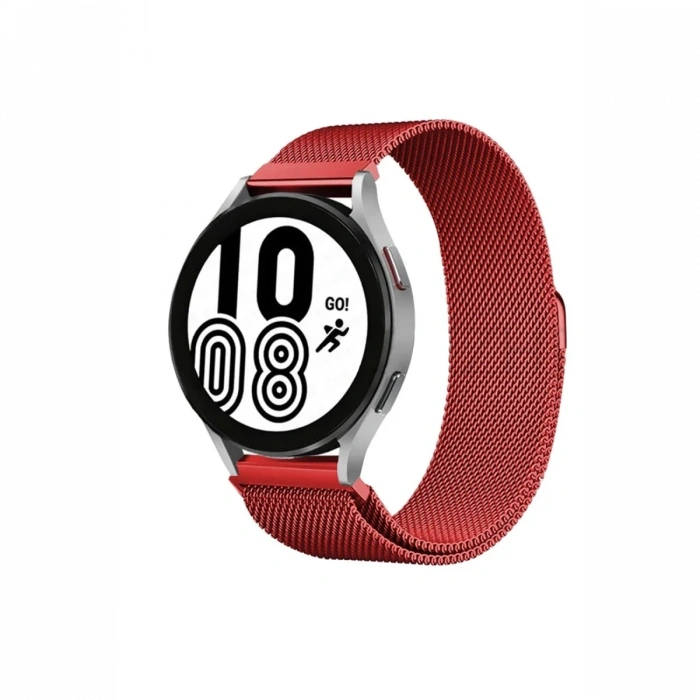 Mey İthalat®  Samsung Galaxy Watch 4 Metal Mıknatıslı Kordon - Kırmızı