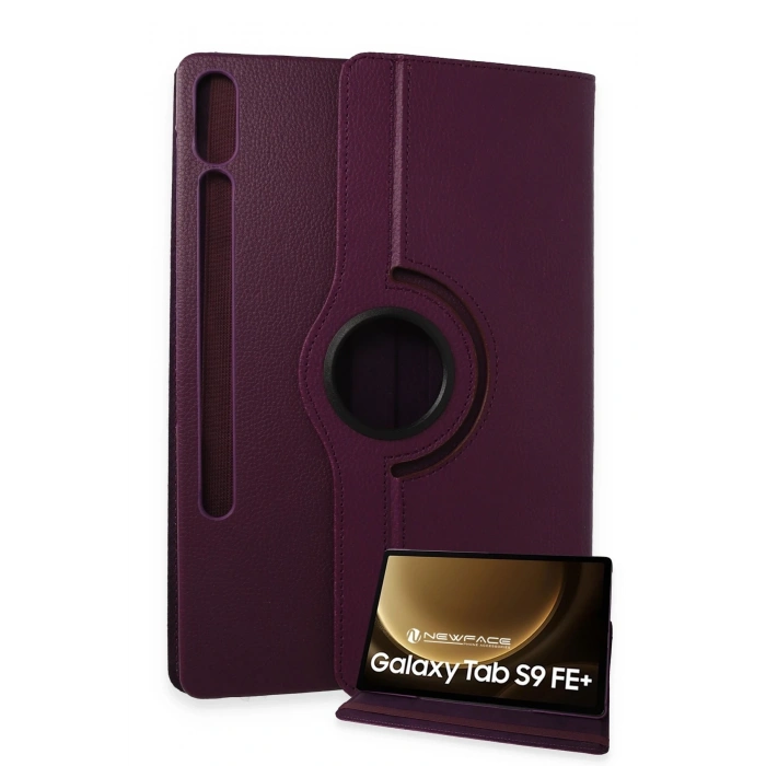Mey İthalat®  Samsung Galaxy X610 Tab S9 FE Plus 12.4 Kılıf 360 Tablet Deri Kılıf - Mürdüm