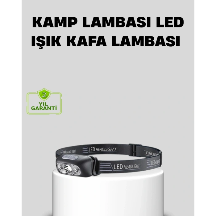 Mey İthalat® Şarjlı LED Kafa Feneri | 4 Modlu Akıllı Sensörlü Far | Su Geçirmez IPX5 Kamp ve Balıkçı Lambası