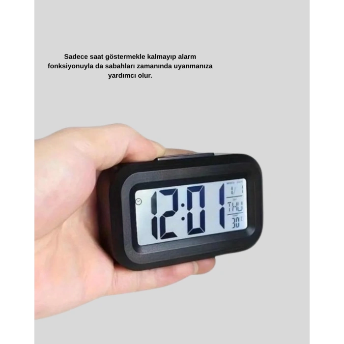 Mey İthalat® Sensörlü Dijital Masa Saati Alarm ve Sıcaklık Göstergeli