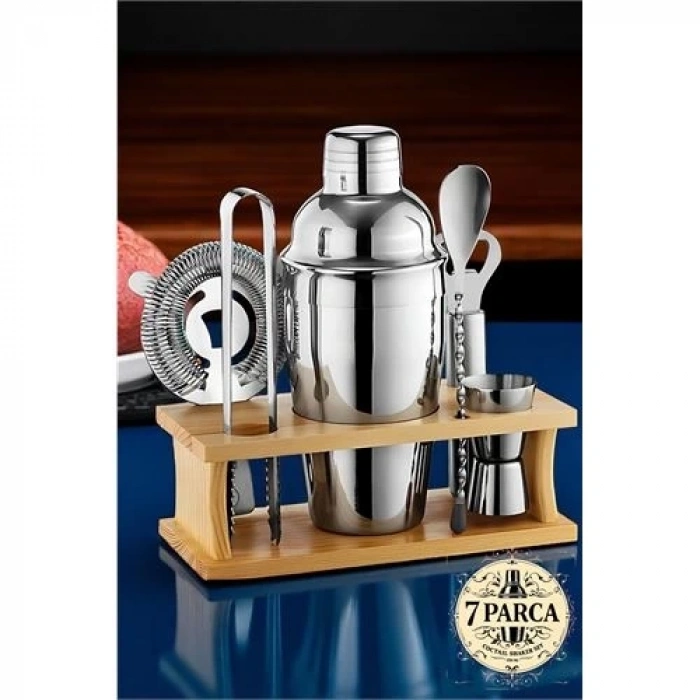 Mey İthalat® Shaker Kokteyl Set - 7 Parça 550 ML Shaker Coctail Set  Bambu Standlı 721826