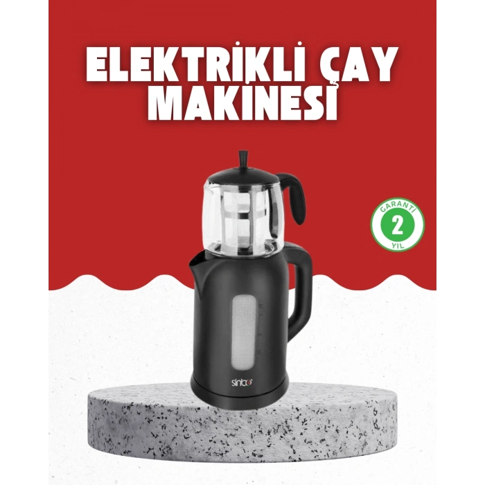 Mey İthalat® Sıcak Tutma Özellikli 2’si 1 Arada Çay Makinesi ve Su Isıtıcı