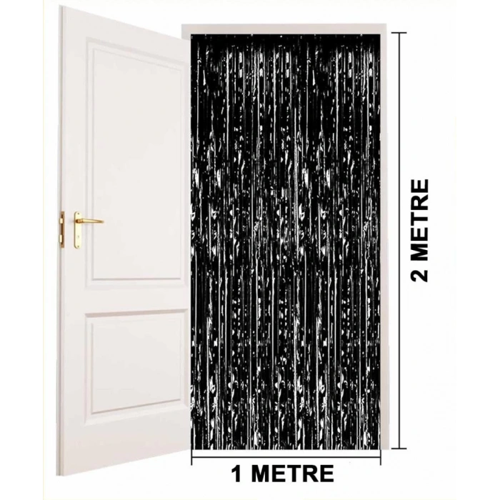 Mey İthalat® Siyah Renk Ekstra Metalize Parlak Saçaklı Arka Fon Perde İthal  1x2 Metre