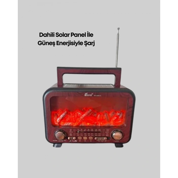 Mey İthalat® Solar Panelli Alev Işıklı Bluetooth Hoparlör – Çoklu Giriş, Uzun Pil Ömrü