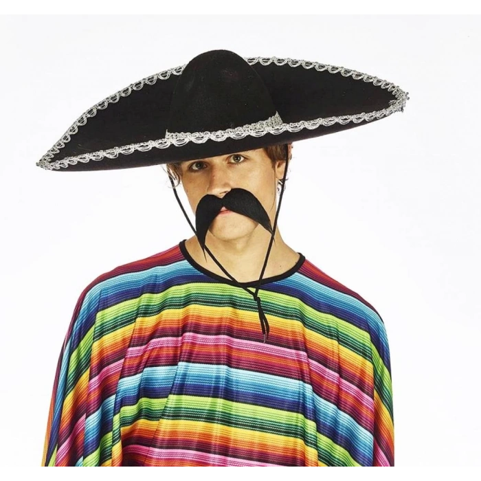 Mey İthalat®  Sombrero Meksika Şapkası Mariachi Gümüş Şeritli Yetişkin Boy
