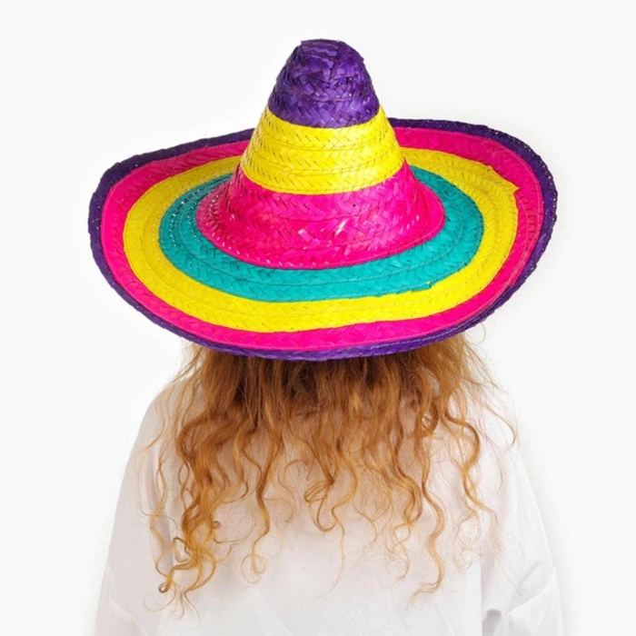 Mey İthalat®  Sombrero Meksikaa Şapkası Renkli Örme Hasır Çocuk Boy
