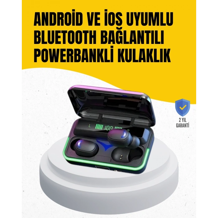 Mey İthalat® Su Geçirmez E10 Bluetooth Kulaklık Powerbank ve Gürültü Engelleme