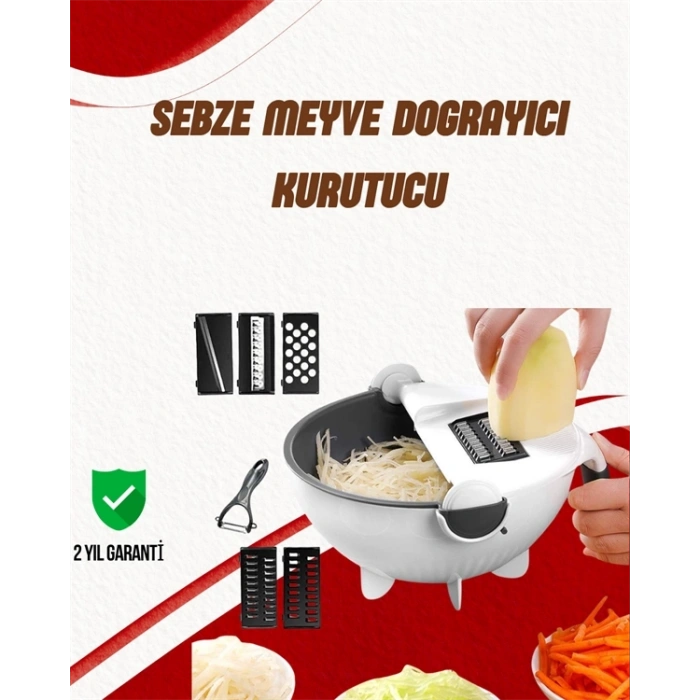 Mey İthalat® Süzgeçli Çok Fonksiyonlu Döner Rende ve Doğrayıcı