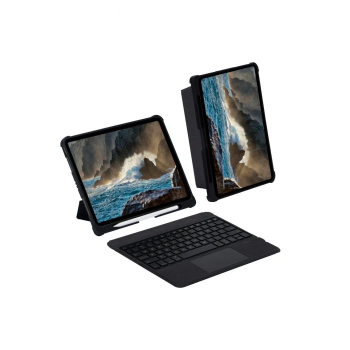 Mey İthalat®   T5209D iPad Pro 12.9 (2021) Kılıf İnter Ledli Klavyeli Tablet Kılıfı - Siyah