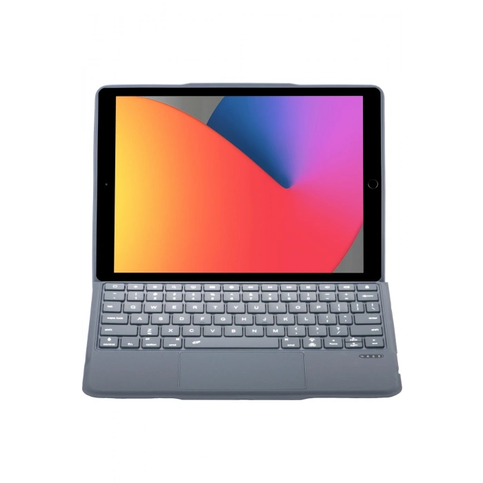 Mey İthalat®   T5506D iPad 10.2 (9.Nesil) Kılıf Palermo Ledli Klavyeli Standlı Tablet Kılıfı - Siyah