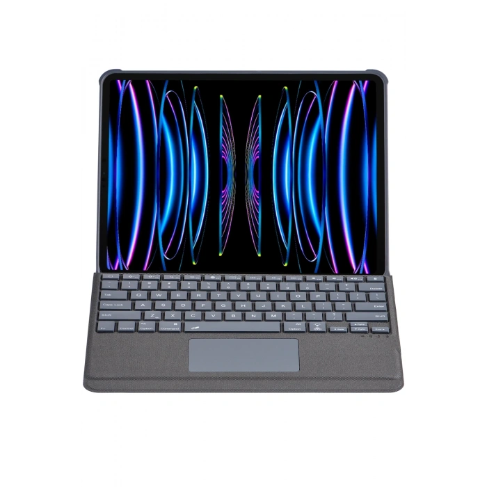 Mey İthalat®   T5509D iPad Pro 12.9 (2022) Kılıf Palermo Ledli Klavyeli Standlı Tablet Kılıfı - Siyah