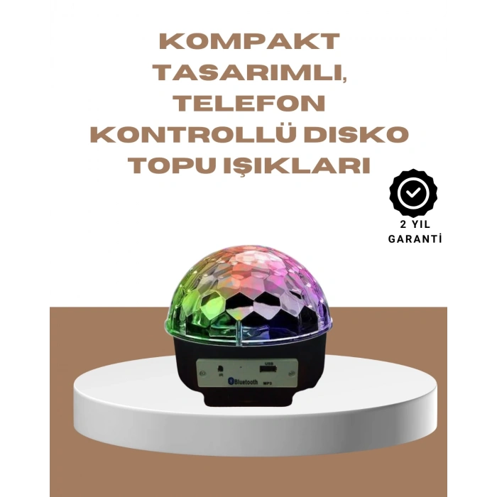 Mey İthalat® Taşınabilir Bluetooth Disko Topu Uzaktan Kumandalı Işık Efektleri