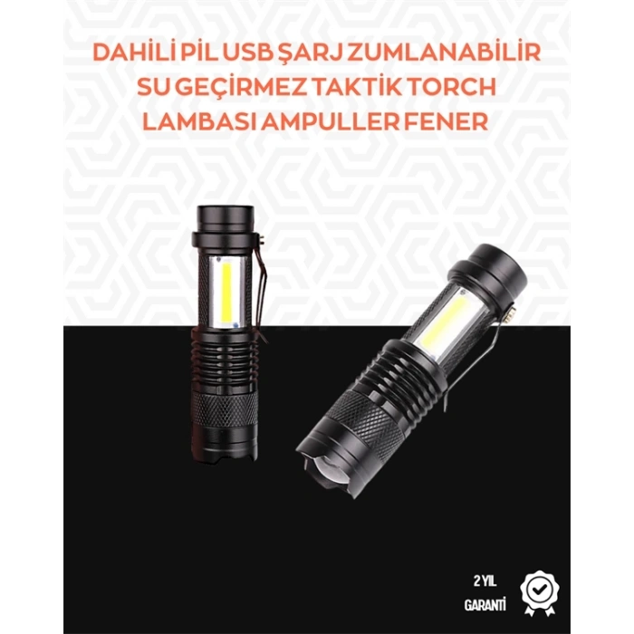 Mey İthalat® Taşınabilir Şarjlı LED Fener - 4 Modlu, 2000LM, Ayarlanabilir Odak