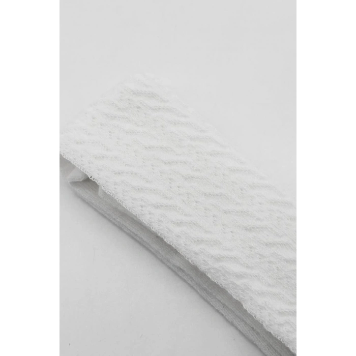 Mey İthalat®   Tekli Zikzak Kabartma Penye Külotlu Çorap BS50108 Beyaz