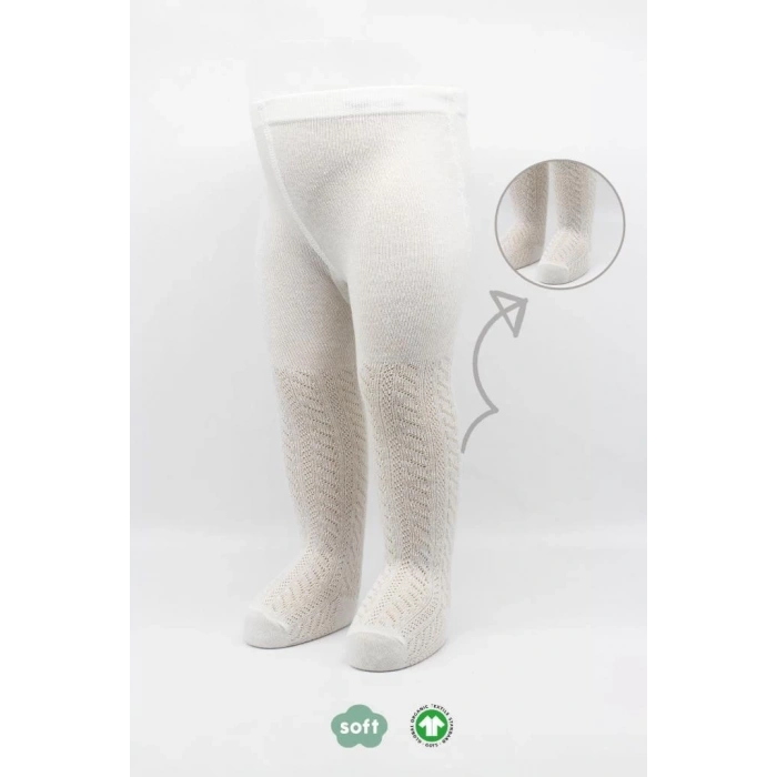 Mey İthalat®   Tekli Zikzak Kabartma Penye Külotlu Çorap BS50108 Ekru