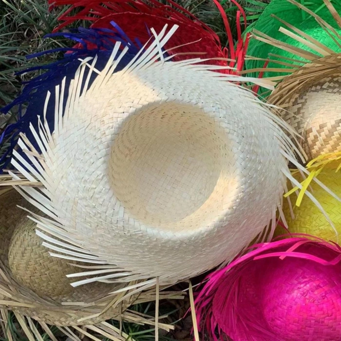 Mey İthalat® Tropikal Parti Beyaz Hasır Hawaii Şapkası 13x36 cm