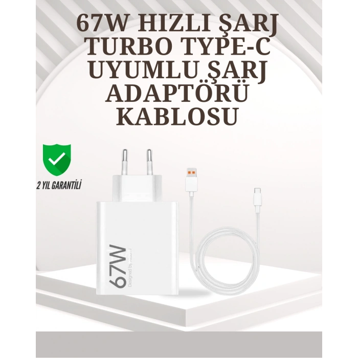 Mey İthalat® Type-C Uyumlu 67W Turbo Hızlı Şarj Aleti Akıllı Koruma Sistemli