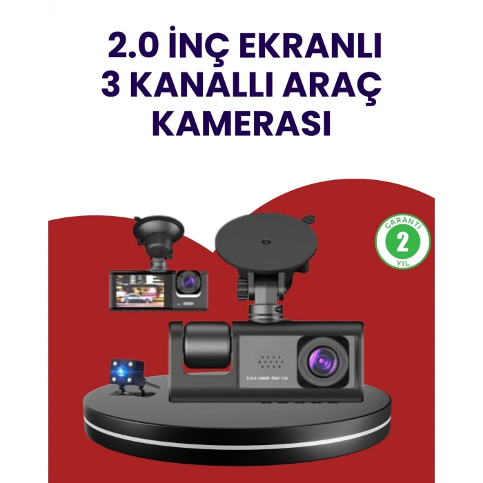 Mey İthalat® Üç Kameralı Araç Kamerası | Full HD 1080P Ön + HD İç/Arka