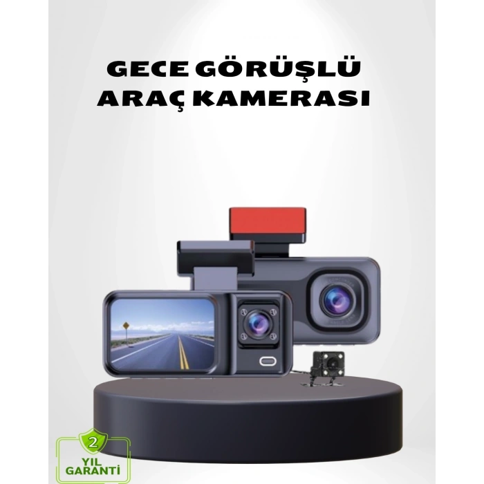 Mey İthalat® Üç Kameralı Dash Cam 170° Geniş Açılı Full HD Gece Görüşlü