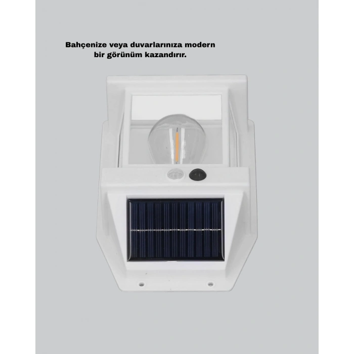Mey İthalat® Üç Modlu Güneş Enerjili Duvar Lambası 1800mAh Bataryalı ve Hareket Sensörlü