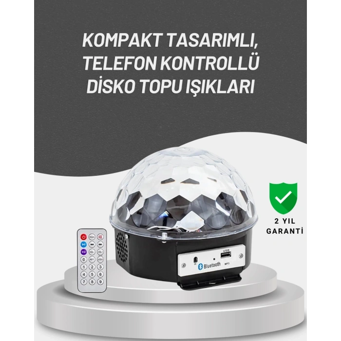 Mey İthalat® Uzaktan Kumandalı RGB LED Disko Topu Bluetooth Hoparlörlü