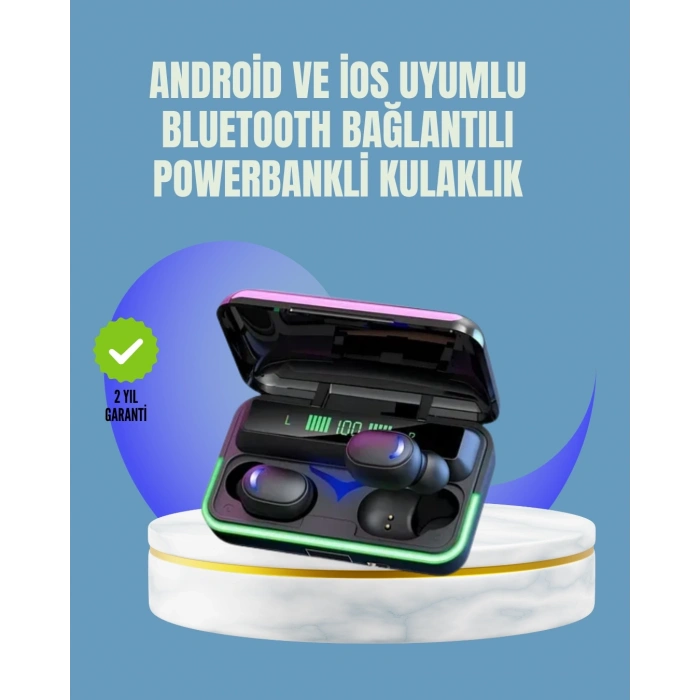 Mey İthalat® Uzun Pil Ömürlü E10 Powerbank Bluetooth Kulaklık LED Gösterge