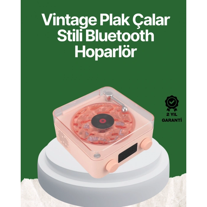 Mey İthalat® Vintage Tarz Bluetooth Hoparlör – Gece Işığı ve Zaman Göstergeli