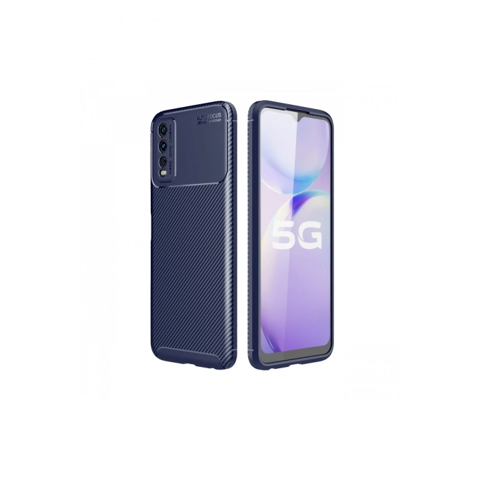 Mey İthalat®  Vivo Y11S Kılıf Auto Focus Karbon Kapak - Lacivert