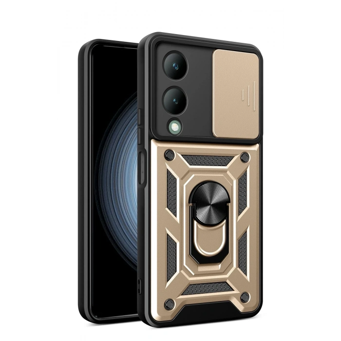 Mey İthalat®  Vivo Y17S Kılıf Pars Lens Yüzüklü Silikon - Gold