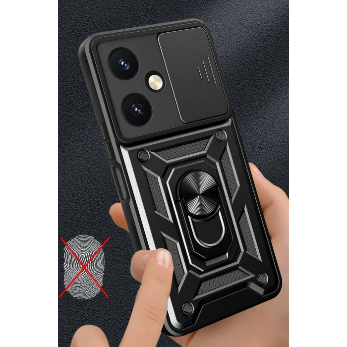 Mey İthalat®  Vivo Y27 Kılıf Pars Lens Yüzüklü Silikon - Lacivert