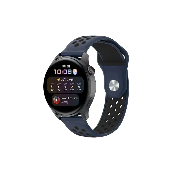 Mey İthalat®  Watch 20mm Spor Delikli Kordon - Lacivert-Siyah