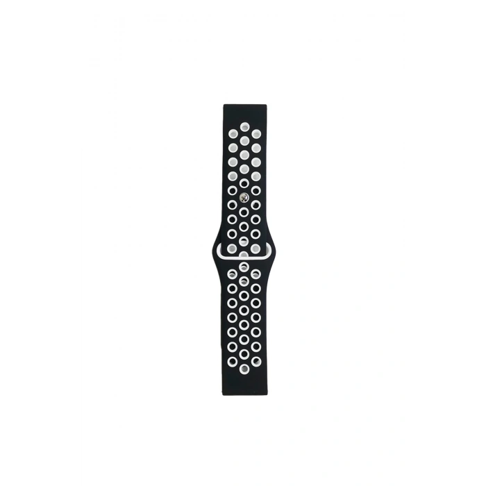 Mey İthalat®  Watch 20mm Spor Delikli Kordon - Siyah-Beyaz